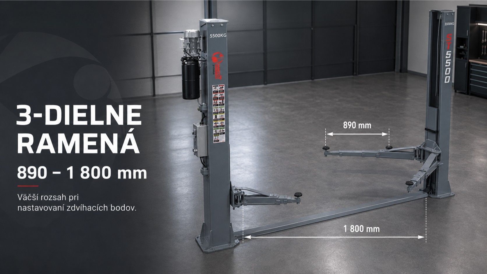3-dielne teleskopické ramená MELL PRO ST5500 s rozsahom 890 až 1800 mm
